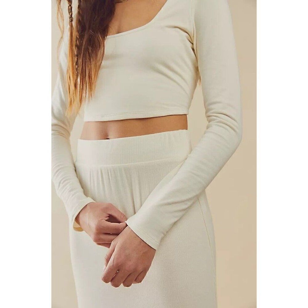 NEW FREE PEOPLE BEACH Sz M SHENANIGANS SET CROPPED TOP & MAXI SKIRT SET IVORY - Picture 3 of 3